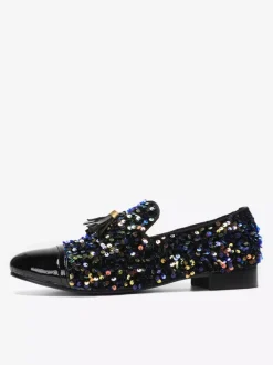 Men's Rivets Loafer Leather Sequins Shoes Slip On Glitter Prom Wedding Shoes