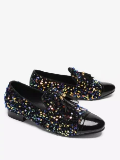 Men's Rivets Loafer Leather Sequins Shoes Slip On Glitter Prom Wedding Shoes