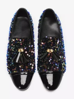 Men's Rivets Loafer Leather Sequins Shoes Slip On Glitter Prom Wedding Shoes
