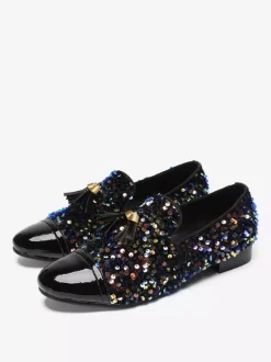 Men's Rivets Loafer Leather Sequins Shoes Slip On Glitter Prom Wedding Shoes