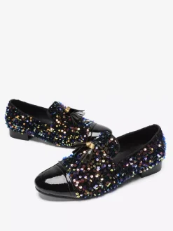 Men's Rivets Loafer Leather Sequins Shoes Slip On Glitter Prom Wedding Shoes