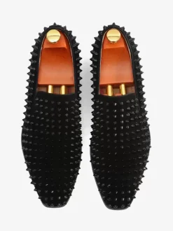 Mens Rivets Loafer penny Shoes Fashion Suede Leather complemented Spikes Square Toe Slip-On flat Prom Party Wedding Shoes