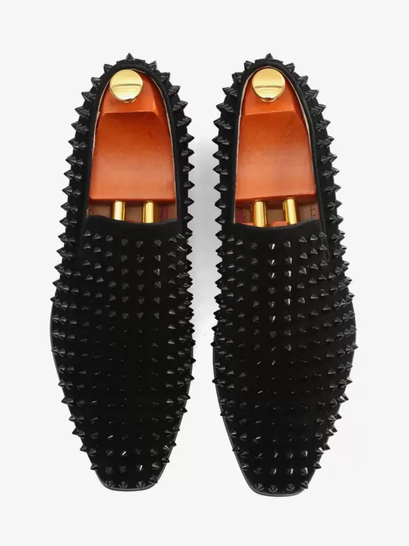 Mens Rivets Loafer penny Shoes Fashion Suede Leather complemented Spikes Square Toe Slip-On flat Prom Party Wedding Shoes