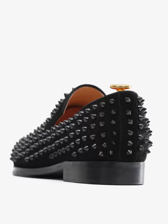Mens Rivets Loafer penny Shoes Fashion Suede Leather complemented Spikes Square Toe Slip-On flat Prom Party Wedding Shoes