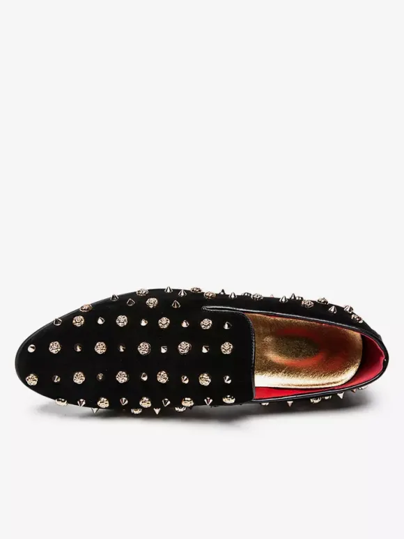 Mens Rivets Loafers Gold Spikes Dress Rivet Suede Leather Floral Easy Slip-On Formal Casual Wedding Party Prom Dancing Flat Penny Shoes