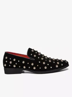 Mens Rivets Loafers Gold Spikes Dress Rivet Suede Leather Floral Easy Slip-On Formal Casual Wedding Party Prom Dancing Flat Penny Shoes