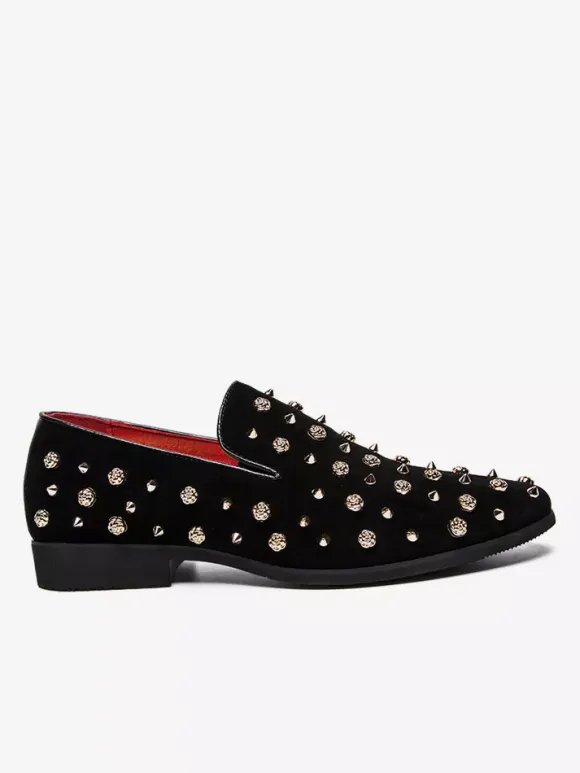 Mens Rivets Loafers Gold Spikes Dress Rivet Suede Leather Floral Easy Slip-On Formal Casual Wedding Party Prom Dancing Flat Penny Shoes
