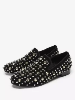 Mens Rivets Loafer Shoes Leather Rivets Slip On Spikes Prom Wedding Shoes