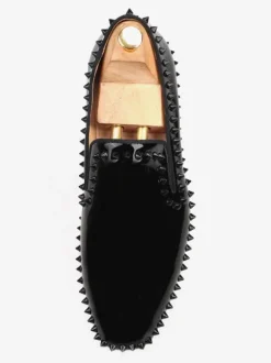 Mens Rivets Loafer Shoes Slip-On Artwork Round Toe Patent Leather Prom Party Wedding Shoes