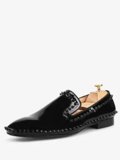 Mens Rivets Loafer Shoes Slip-On Artwork Round Toe Patent Leather Prom Party Wedding Shoes
