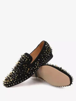 Mens Rivets Loafer Shoes Slip-On Artwork Round Toe Micro Suede Upper Prom Party Wedding Shoes