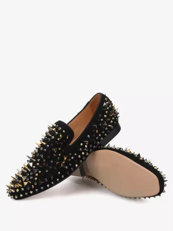 Mens Rivets Loafer Shoes Slip-On Artwork Round Toe Micro Suede Upper Prom Party Wedding Shoes