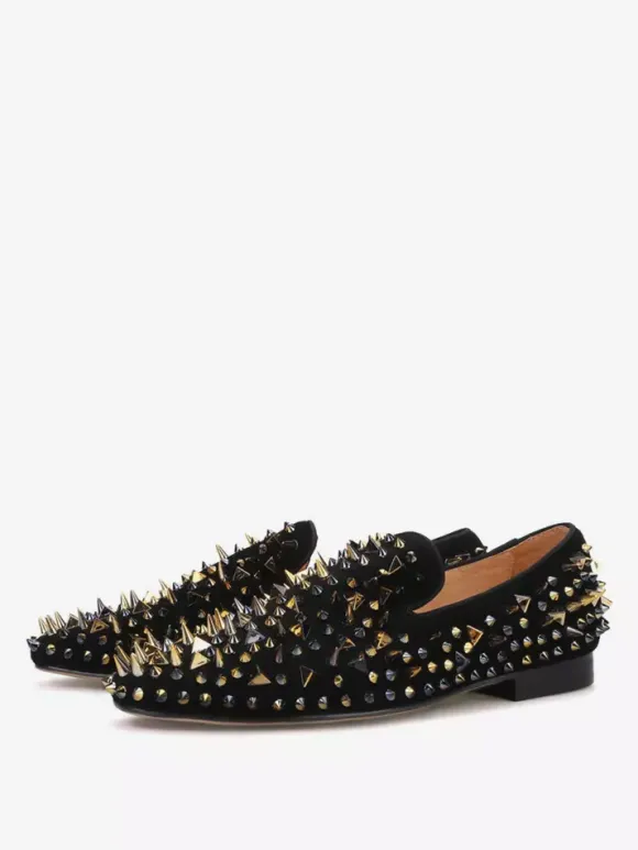 Mens Rivets Loafer Shoes Slip-On Artwork Round Toe Micro Suede Upper Prom Party Wedding Shoes
