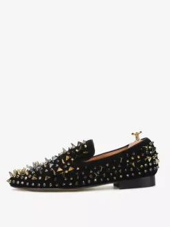 Mens Rivets Loafer Shoes Slip-On Artwork Round Toe Micro Suede Upper Prom Party Wedding Shoes