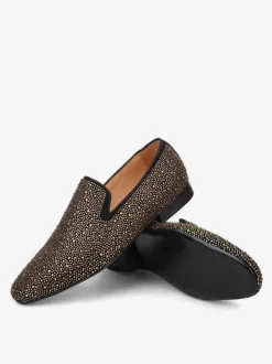 Mens Rivets Loafer Shoes Suede Gold Rhinestone Slip-On Slipper Prom Party Wedding Shoes