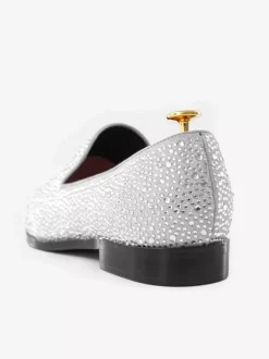 Men's Rivets Loafer Shoes Suede Cold White Crystal Rhinestones Sliiper Slip-On Prom Party Wedding Shoes