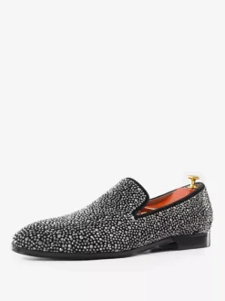 Mens Rivets Loafer Shoes Suede Silver Crystal Rhinestones Slip-On Prom Party Wedding Shoe