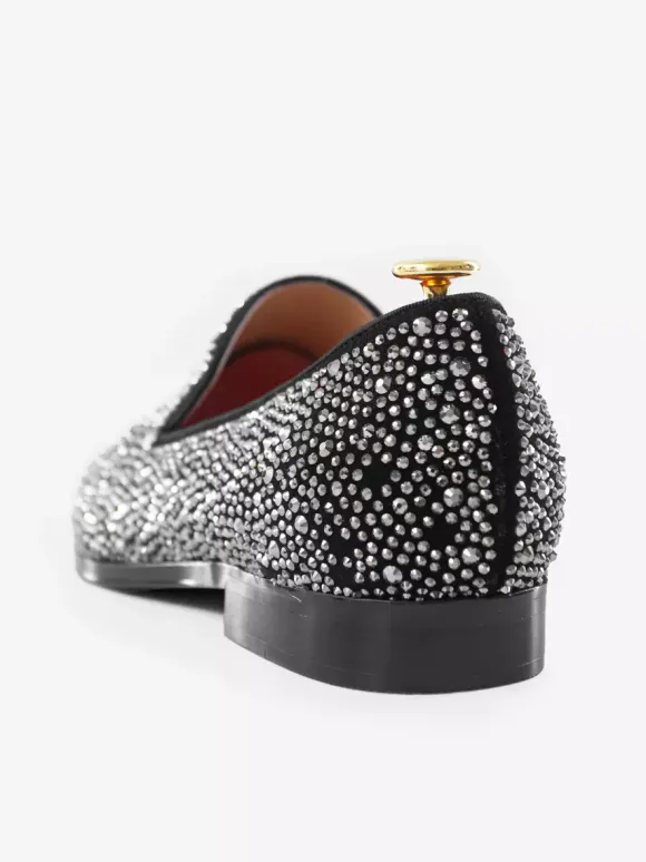 Mens Rivets Loafer Shoes Suede Silver Crystal Rhinestones Slip-On Prom Party Wedding Shoe