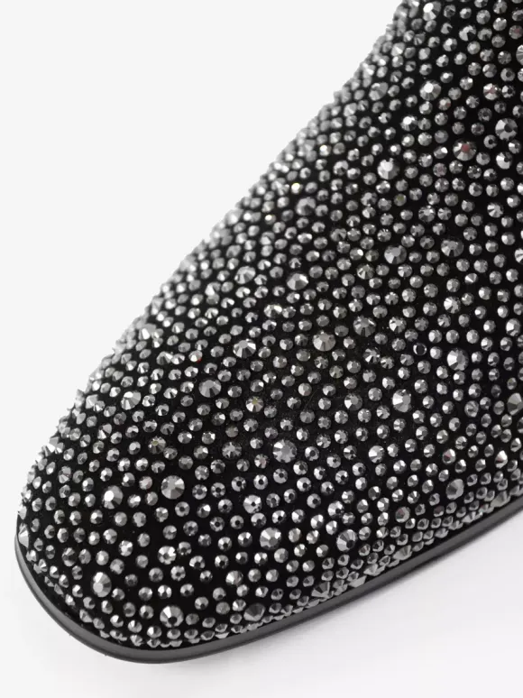Mens Rivets Loafer Shoes Suede Silver Crystal Rhinestones Slip-On Prom Party Wedding Shoe