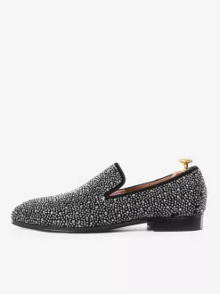 Mens Rivets Loafer Shoes Suede Silver Crystal Rhinestones Slip-On Prom Party Wedding Shoe