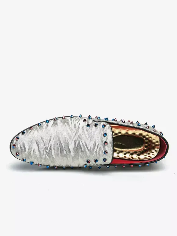 Mens Rivets Loafer Slip On Pointed Toe Vegan Leather Studs Decoration Anti-Slip Slip Resistant Block Heel Casual