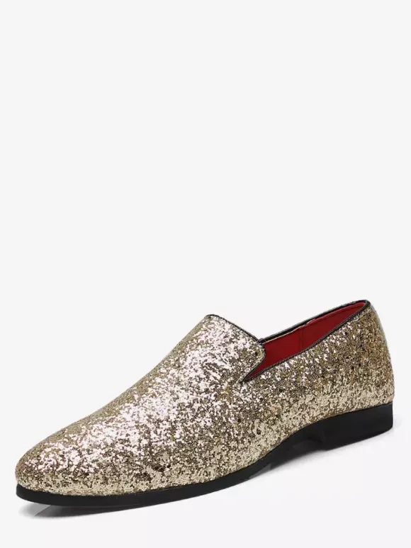 Mens Rivets Loafers Slip-On Pointed Toe Glitter Penny Shoes Tuxedo Suit Dress Prom Shoes