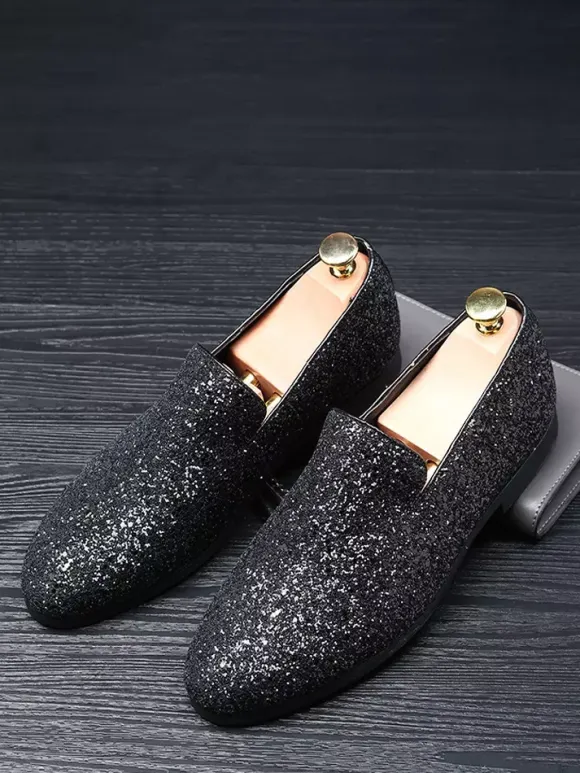 Mens Rivets Loafers Slip-On Pointed Toe Glitter Penny Shoes Tuxedo Suit Dress Prom Shoes
