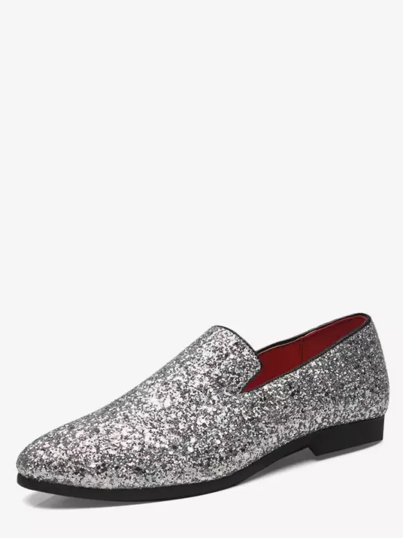 Mens Rivets Loafers Slip-On Pointed Toe Glitter Penny Shoes Tuxedo Suit Dress Prom Shoes