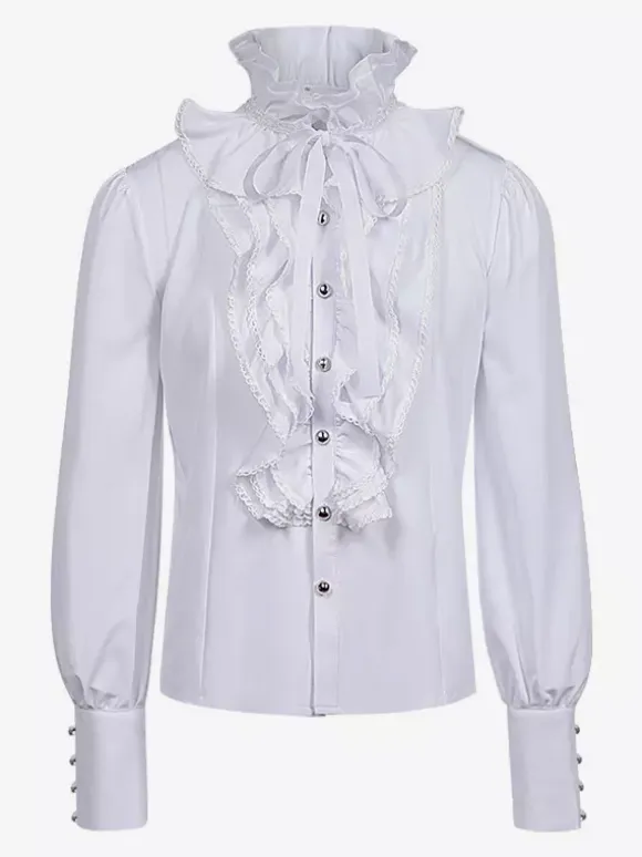 Mens Ruffle Shirts Renaissance Shirt Tops Steampunk Gothic Costumes Casual Button Down Long Sleeve Shirts