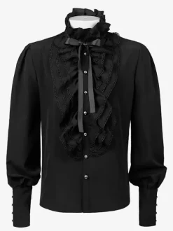 Mens Ruffle Shirts Renaissance Shirt Tops Steampunk Gothic Costumes Casual Button Down Long Sleeve Shirts