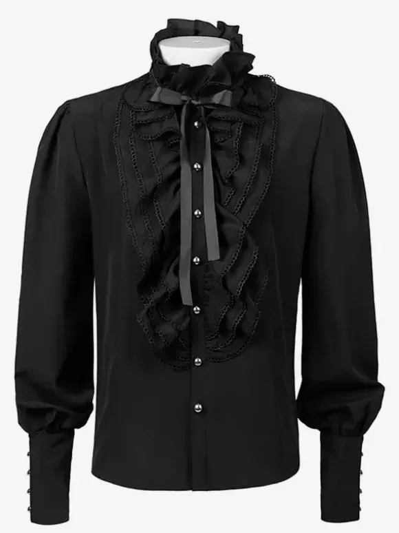 Mens Ruffle Shirts Renaissance Shirt Tops Steampunk Gothic Costumes Casual Button Down Long Sleeve Shirts
