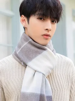 Men’s Scarf Winter Pure Wool Neck Warmer With Tassels