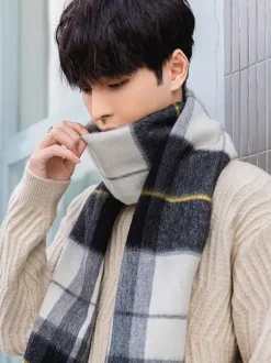 Men’s Scarf Winter Pure Wool Neck Warmer With Tassels