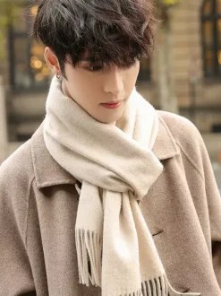 Men’s Scarf Winter Pure Wool Neck Warmer With Tassels