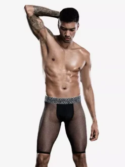 Men's Sexy Costumes Black Stretch Mesh Role Play Pants