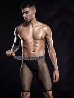 Men's Sexy Costumes Black Stretch Mesh Role Play Pants