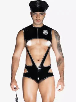 Mens Sexy Costumes Policeman Cap Rave Club Polyester Jumpsuit And Hat