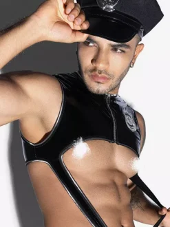 Mens Sexy Costumes Policeman Cap Rave Club Polyester Jumpsuit And Hat