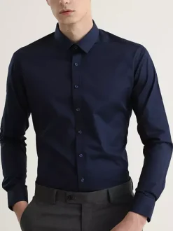 Men's Shirts Elastic Slim Fit Business Casual Shirts Long-Sleeved Formal Shirts