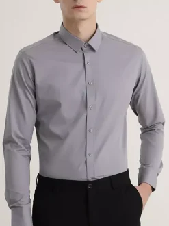 Men's Shirts Elastic Slim Fit Business Casual Shirts Long-Sleeved Formal Shirts