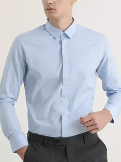 Men's Shirts Elastic Slim Fit Business Casual Shirts Long-Sleeved Formal Shirts