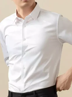 Men's Shirts Elastic Slim Fit Business Casual Shirts Long-Sleeved Formal Shirts