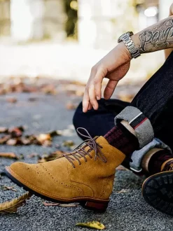 Men's Shoes Work Boots Oxford Boots Cowhide Chic Khaki Lace Up Ankle Boots
