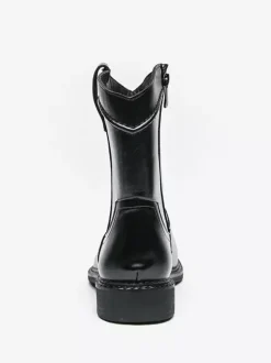 Mens Short Boots Pointed-Toe Leather Zip-Up Boots With Low Heel