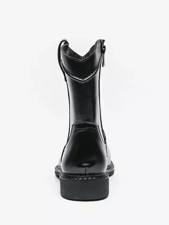 Mens Short Boots Pointed-Toe Leather Zip-Up Boots With Low Heel