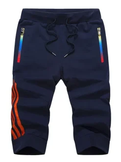 Men's Shorts Color Block Elastic Waist Summer Daily Casual Deep Blue Shorts For Men