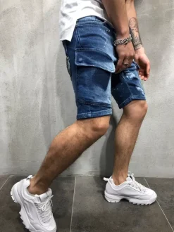 Men's Shorts Distressed Spring Street Wear Light Sky Blue Beach Bottoms