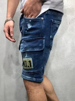 Men's Shorts Distressed Spring Street Wear Light Sky Blue Beach Bottoms
