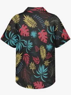 Men's Short-sleeved Casual Shirt Black Tropical Printed Hawaii Top