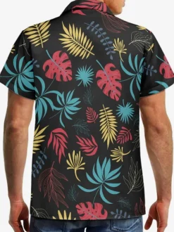 Men's Short-sleeved Casual Shirt Black Tropical Printed Hawaii Top